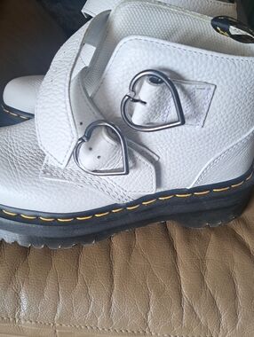Dr Martens White Platform Shoes with Heart Buckles